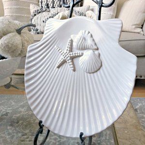 COASTAL Cottage RAISED Shells & STARFISH PLATTER